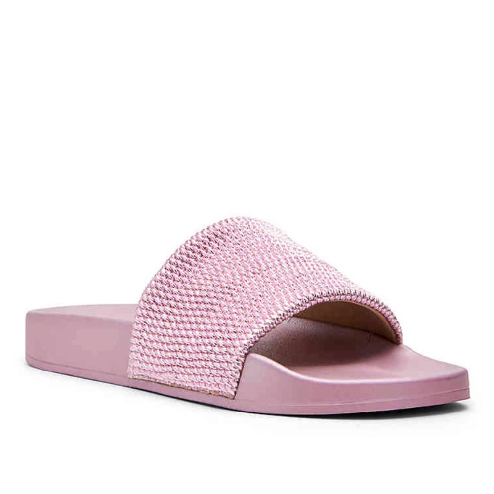 BNWT Katy Perry Jimmi Metallic Scrunchie Slides